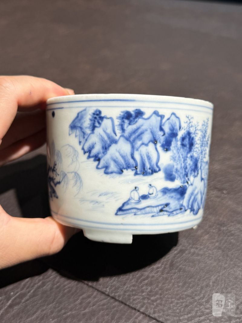 明崇祯 青花山水人物纹琴炉 - 图10